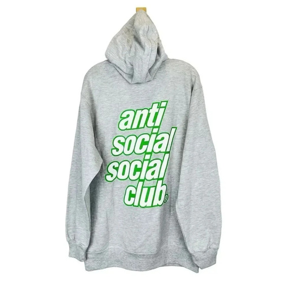 Anti Social Social Club Strawberry Slush Hoodie Pullover M Gray Green Spell Out - Picture 5 of 12